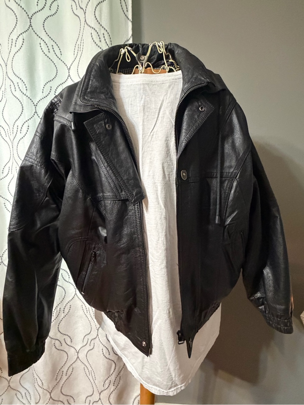 Vintage Dalla Fontana Black Leather Bomber Jacket Womens M Argentina 90s